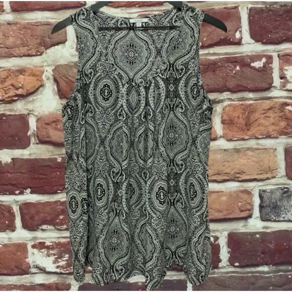 Anthropologie Pleione Top Womens Small Tan Black Boho Abstract Casual Tank Shirt - Picture 1 of 6